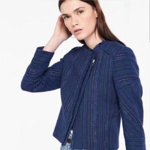 Sandro Blue Quilted Jacket Cottagecore Knit Designer Grunge